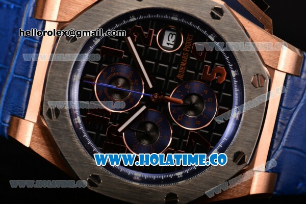 Audemars Piguet Royal Oak Offshore Chrono Miyota OS10 Quartz Rose Gold Case with Black Dial Steel Bezel and Arabic Numeral Markers - Click Image to Close
